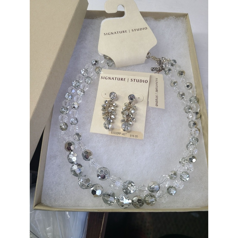 Vintage Signature Studio Crystal Necklace & Earrings Set NOS